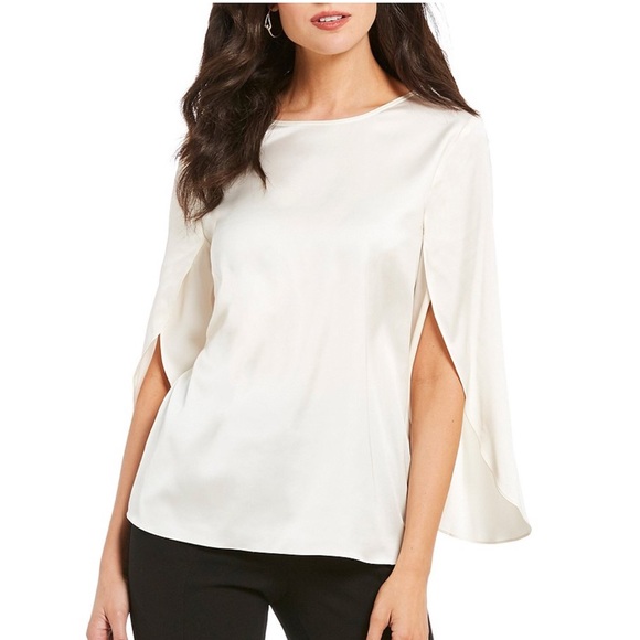 NWT Halston White Split Bell Tulip Sleeve Blouse - Picture 1 of 7